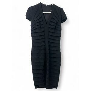 TADASHI SHOJI M Stretch Fitted Body Con Dress V Neck Cap Sleeve Layered Women's